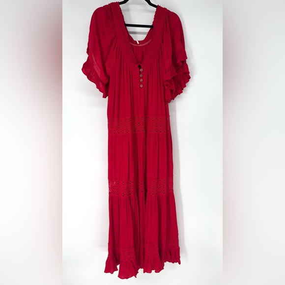 Free People bohemian whimsy fairy flowing oversized  Red Maxi Dress small - Picture 4 of 10